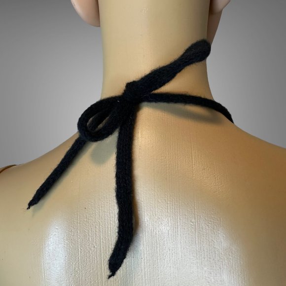 Womens Halter Crop Top Knit Large L Black Red Stretch Backless Mushroom Logo - Picture 13 of 16